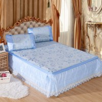 床裙式冰丝凉席三套件1.8米可折叠拆卸蕾丝花边空调席子1.5单双人