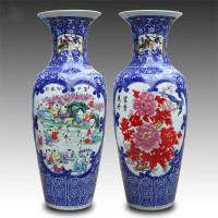 景德镇陶瓷落地大花瓶仿古童子闹春图青花瓷 客厅摆件酒店装饰