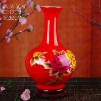 138景德镇陶瓷花瓶 现代时尚中国红牡丹麦秆花瓶家饰客厅摆件