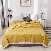 北欧风简约撞色花边全棉夏被双人棉水洗棉2空调被夏季薄被