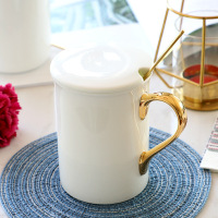 马克杯骨瓷大容量创意陶瓷带盖勺喝水杯子办公室家用男女咖啡茶杯