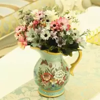 雏菊仿真花艺套装客厅假花插花绢花装饰欧式餐桌奶壶花瓶花器摆件