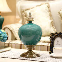 欧式新古典蓝色陶瓷花瓶台面摆件餐桌客厅电视柜仿真花艺插花瓷器