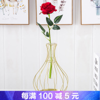 创意摆件花瓶欧式铁艺插花透明玻璃瓶现代家居客厅餐桌酒柜装饰品