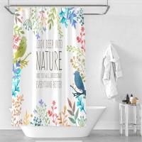 2019新款加厚涤纶浴帘防水定制浴室窗帘遮光挂帘手绘花鸟卫生间隔断帘