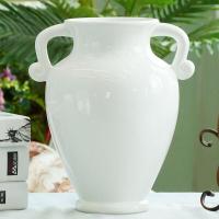 田园美式乡村清新欧式复古白色蓝色陶瓷双耳花瓶家居仿真花艺摆件