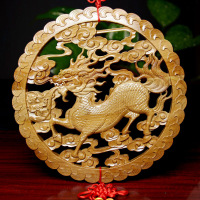 桃木麒麟送子献宝挂件家居工艺品摆件升值旺贵