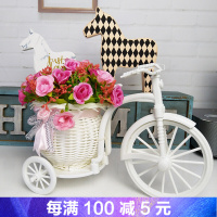 餐桌花饰品现代简约客厅酒柜电视柜摆设仿真三轮花车套装摆件绢花假花