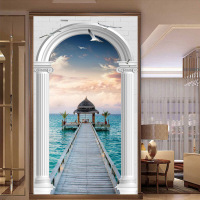3d立体墙贴定制欧式装饰玄关壁纸风景画客厅过道餐厅墙纸自粘贴纸