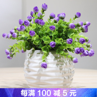 餐桌花饰品仿真花艺陶瓷花盆玫瑰尤加利小花苞套装家居摆件桌面花艺
