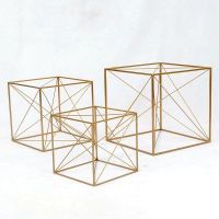 2019新款可定制 北欧风格铁艺金色几何摆件正方形金属简约创意四方体婚庆