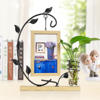 2019新款创意相框摆台个性六寸照片北欧轻奢连体组合双面相架铁艺水培摆件