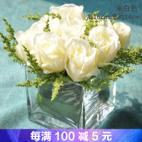 茶几花瓶假花摆件仿真花绢花玫瑰套装样板房客厅餐桌玻璃花艺摆设软装饰品
