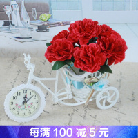 康乃馨假花仿真花钟表车套装花艺花卉花束绢花装饰花客厅摆件摆设