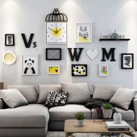 创意钟表客厅照片墙装饰相框墙欧式现代相框挂墙组合连体挂相片墙