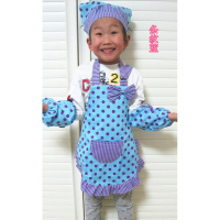 2019新款花边圆点小孩防水 防污 吃饭围裙半身罩衣套袖头巾3件套小孩罩衣