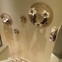 新中式玄关装饰品沙背景墙上壁挂茶楼创意禅意立体花朵复古壁饰
