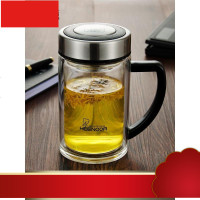 双层玻璃杯带把 大容量喝水杯过滤 商务办公室家用手柄泡茶杯