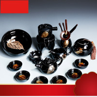 茶具套装家用建盏金木叶石磨半自动泡茶功夫陶瓷茶杯茶壶茶盘