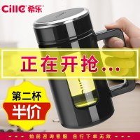 玻璃杯双层带把办公杯茶水分离大容量便携水杯男过滤泡茶杯子