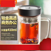 尔双层玻璃杯带盖手柄把便携水晶杯办公室水杯男过滤泡茶杯子