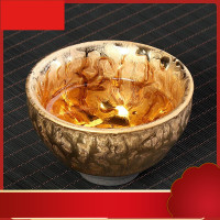 杯纯金24K鎏金陶瓷杯建盏铁胎油滴纯手工主人杯单杯大号茶盏