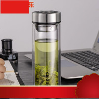 商务玻璃杯双层隔热男士办公室水杯便携带盖有过滤泡茶杯子