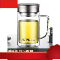 双层玻璃杯大容量带手柄泡茶杯男女士商务透明办公带把水杯子