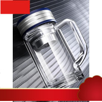 双层玻璃茶杯带把男办公室过滤泡茶水杯带盖手柄杯子定制logo