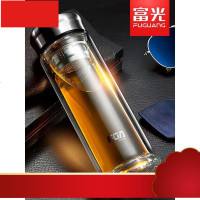 玻璃杯 双层透明男女家用便携水杯带盖磨砂耐热水晶泡茶杯子