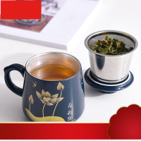 子999纯银茶杯陶瓷家用茶水分离泡茶杯大容量办公杯水杯礼品