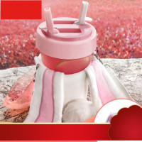 双饮杯分隔双吸管两用磨砂水杯女可爱萌简约清新森系学生ins