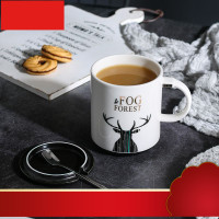 s北欧卡通咖啡杯牛奶杯子陶瓷办公室情侣马克杯男女水杯带盖勺