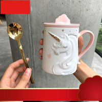 s北欧风陶瓷杯创意卡通网红独角兽马克杯家用男女式咖啡杯水杯