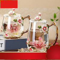 珐琅彩水杯水壶套装家用高档玻璃杯少女心杯子带勺带盖茶杯大