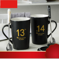 14创意情侣杯子一对大容量陶瓷水杯带盖勺个性可爱马克杯咖啡杯