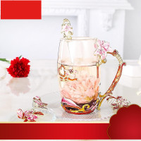 杯ins创意杯子珐琅彩风喝套个性杯花茶时尚玻璃潮流雕花家用