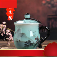 镇陶瓷杯带盖手绘茶杯套装家用办公会议杯个人马克水杯子礼品