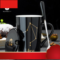 个性杯子陶瓷马克杯带盖勺潮流情侣喝水杯家用咖啡杯男女茶杯