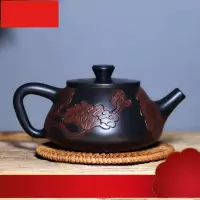 浮雕紫陶家用纯手工名家建水石瓢壶紫陶壶茶壶普洱茶陶是