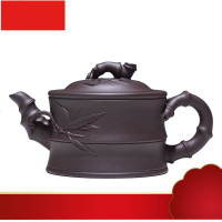 紫砂壶纯全手工名家茶壶功夫茶具 宜兴原矿紫泥竹段壶400ml