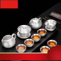 具 景德镇珐琅彩鎏银茶具套装999银纯手工家用办公功夫小茶壶