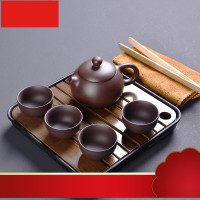 和德 紫砂陶瓷功夫茶具套装 家用办公简约实木茶盘 抽屉式茶台密胺茶盘玻璃汝窑茶具 组合整套茶具
