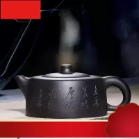 天下宜兴纯手工紫砂壶名家戴尔其刻绘收藏茶壶茶具黑金砂天际