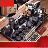 整套紫砂茶具套装家用实木茶盘托盘茶海茶台茶壶配四合一电热炉礼品[黑色马到成功+笑逐颜开+电器]