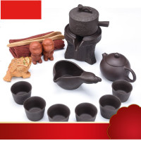 饰界 豪峰整套茶具杯创意懒人原矿紫砂自动茶具套装家用复古式泡茶壶茶杯茶海套装[雅君自动茶具+简装]