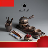 源日式简约家用功夫茶具粗陶茶壶酒精炉加热办公室干泡盘套装