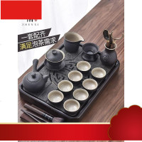 紫砂功夫茶具套装家用客厅简约陶瓷茶杯壶茶台乌金石实木茶盘