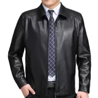 皮衣男2020新款中年男装外套男士薄款皮衣爸爸休闲立领皮夹克 YUANSU男士夹克