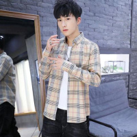 2020秋季男装新款格子方领衬衫男士韩版潮流帅气修身衬衣长袖 YUANSU男士衬衫